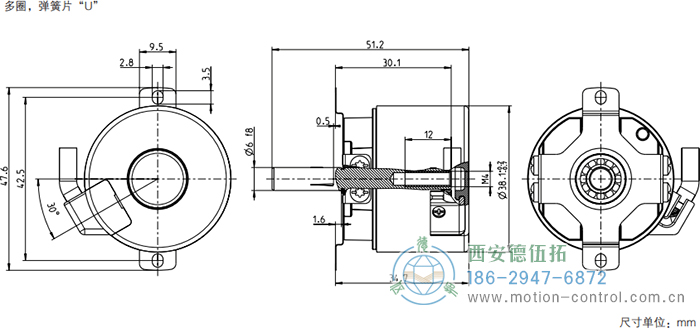 AD34光電絕對值電機反饋編碼器外形及安裝尺寸(多圈，彈簧片U) - 西安德伍拓自動化傳動系統(tǒng)有限公司