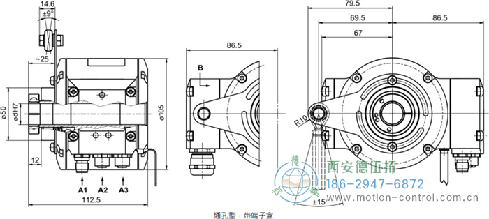 HMG10P-T - PROFINET絕對值重載編碼器外形及安裝尺寸(通孔型) - 西安德伍拓自動化傳動系統(tǒng)有限公司