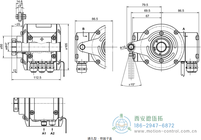 HMG10-T - CANopen®絕對值重載編碼器外形及安裝尺寸(通孔型) - 西安德伍拓自動化傳動系統(tǒng)有限公司