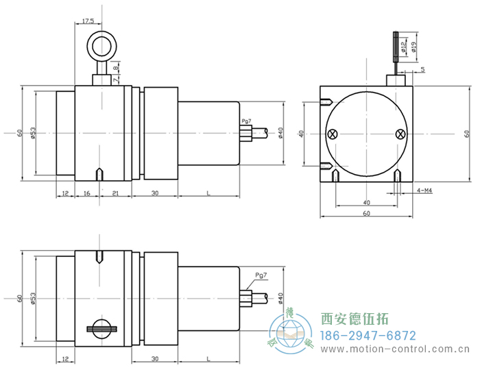 PCS60I拉線編碼器的外形及安裝尺寸 - 西安德伍拓自動化傳動系統(tǒng)有限公司