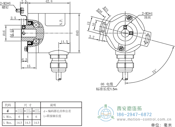 RI41光電增量輕載編碼器外形及安裝尺寸 - 西安德伍拓自動化傳動系統(tǒng)有限公司