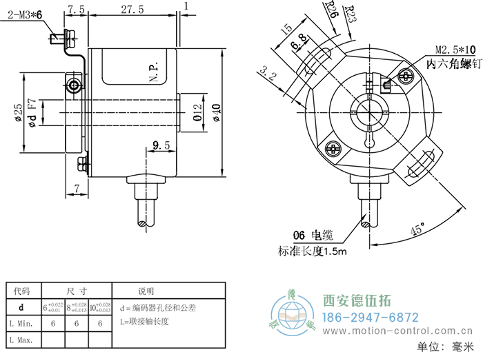 RI41光電增量輕載編碼器外形及安裝尺寸 - 西安德伍拓自動化傳動系統(tǒng)有限公司