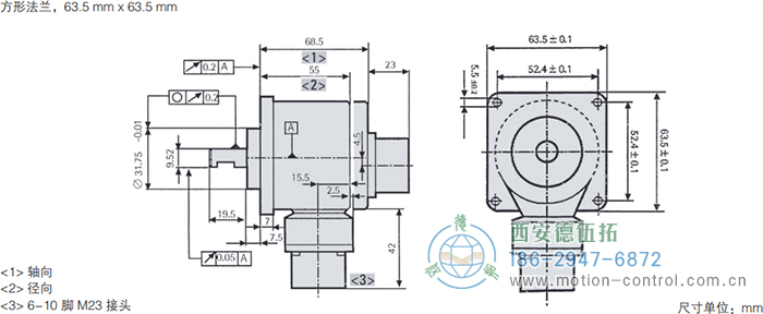 RI58-O/RI58-T實(shí)心軸光電增量通用編碼器外形及安裝尺寸(方形法蘭，63.5mm×63.5mm) - 西安德伍拓自動(dòng)化傳動(dòng)系統(tǒng)有限公司